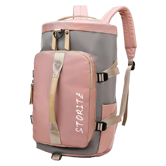 Storite - 25 CM Nylon Lightweight Waterproof Duffle Bag Pink/Grey