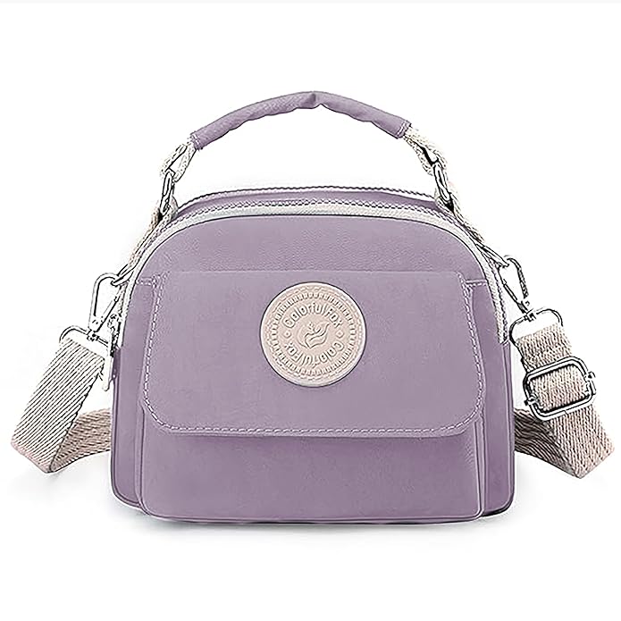 Storite Women's Compact Sling Bag with Padded Pocket & Adjustable Strap - Light Purple