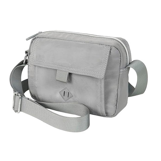 Storite Women's Stylish Nylon Sling Bag – Lightweight Crossbody Purse with Adjustable Strap - Grey