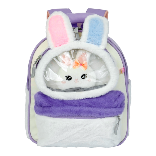 Storite Plush Bunny Ears Kids Backpack – Soft & Cute School Bag for Kindergarten & Preschool – White & Purple