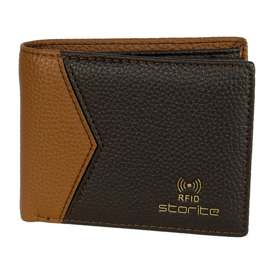Storite RFID Blocking Men’s Bifold Front Block Wallet – Slim Leather Wallet with Card Slots – (Tan&Brown)