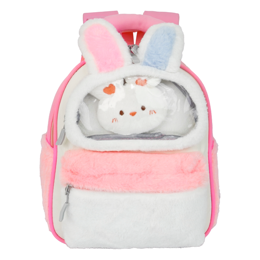 Storite Plush Bunny Ears Kids Backpack – Soft & Cute School Bag for Kindergarten & Preschool – White & Pink