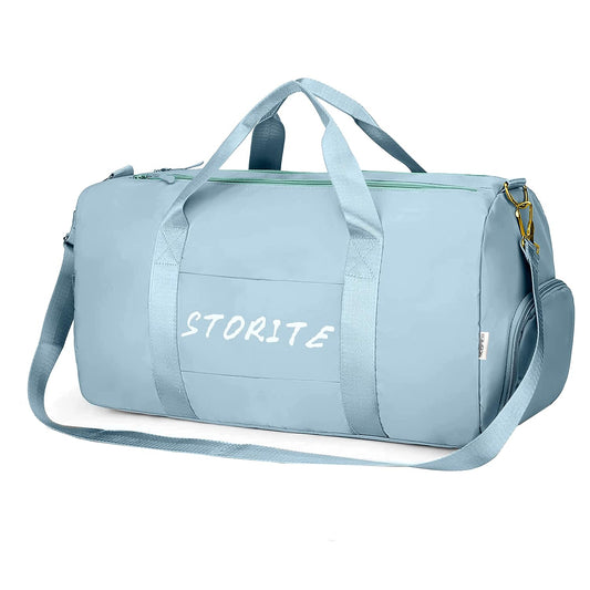 Storite 46cm Nylon Foldable Travel Duffel Bag with Shoe & Wet Compartment - Light Blue