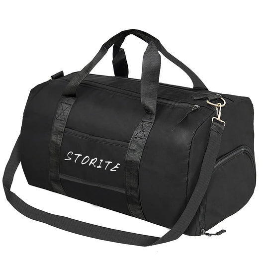 Storite 46 cm Foldable Travel Duffel Bag with Shoe & Wet Compartment - Black