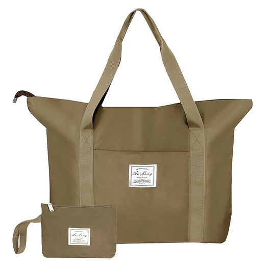 Storite Nylon Travel Duffle Bag - Lightweight, Expandable, with Trolley Sleeve & Wet Pocket - Khaki, 62 x 43 x 45 CM