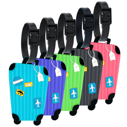 Storite Luggage Tags with Silicon Strap for Easy Bag Identification - Pack of 5 - Multicolour