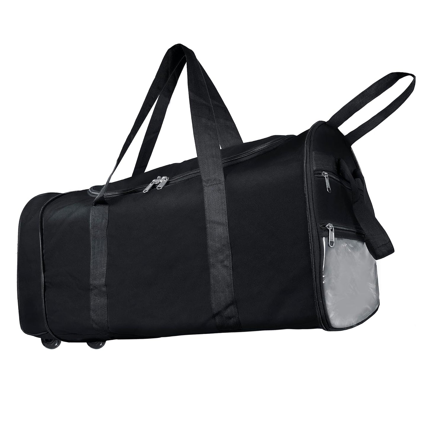 Storite 83cm Extra Large Nylon Travel Duffle Bag: Convertible Backpack Trolley with 2 Wheels - Black