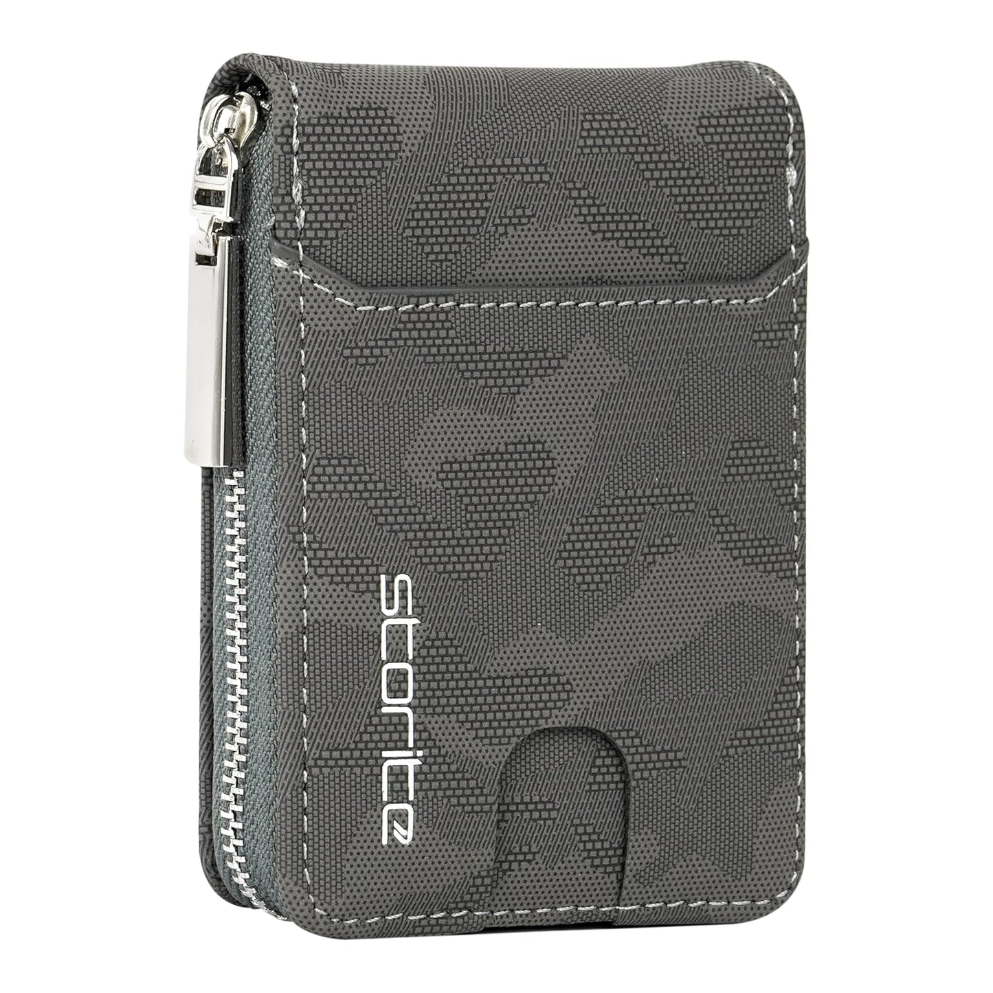 Storite PU Leather 9-Slot Card Holder & Coin Purse - Camouflage Grey