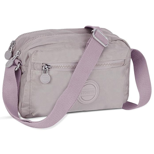 Storite Small Nylon Lightweight Sling Bag for Women - Travel Crossbody & Shoulder Bag - Pale Cyan Purple