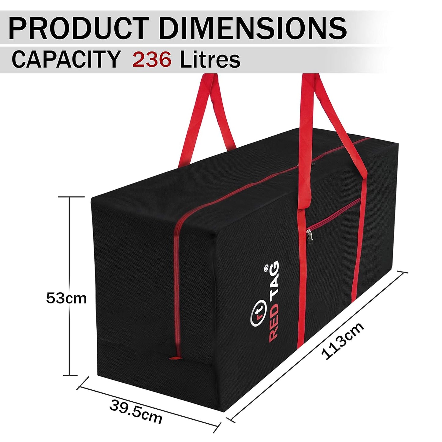 Storite Extra Large 236L Heavy Duty Moisture-Proof Storage Bag - 1680 Denier Nylon for Toys, Stationery, Blankets, and Clothes - Red & Black