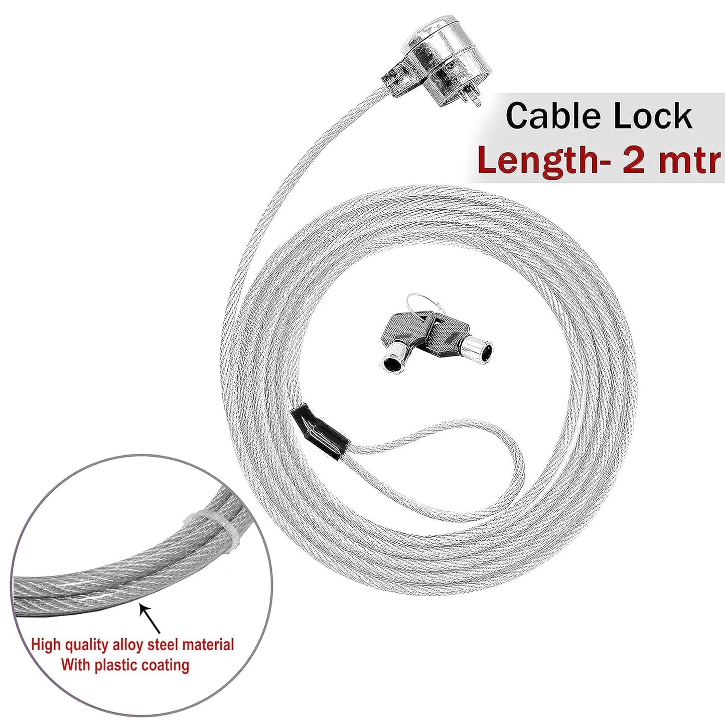 Storite 2M Security Lock for ThinkPad Laptops | Durable Alloy Cable with Key Lock System and 2 Keys | Anti-Theft Protection, Silver