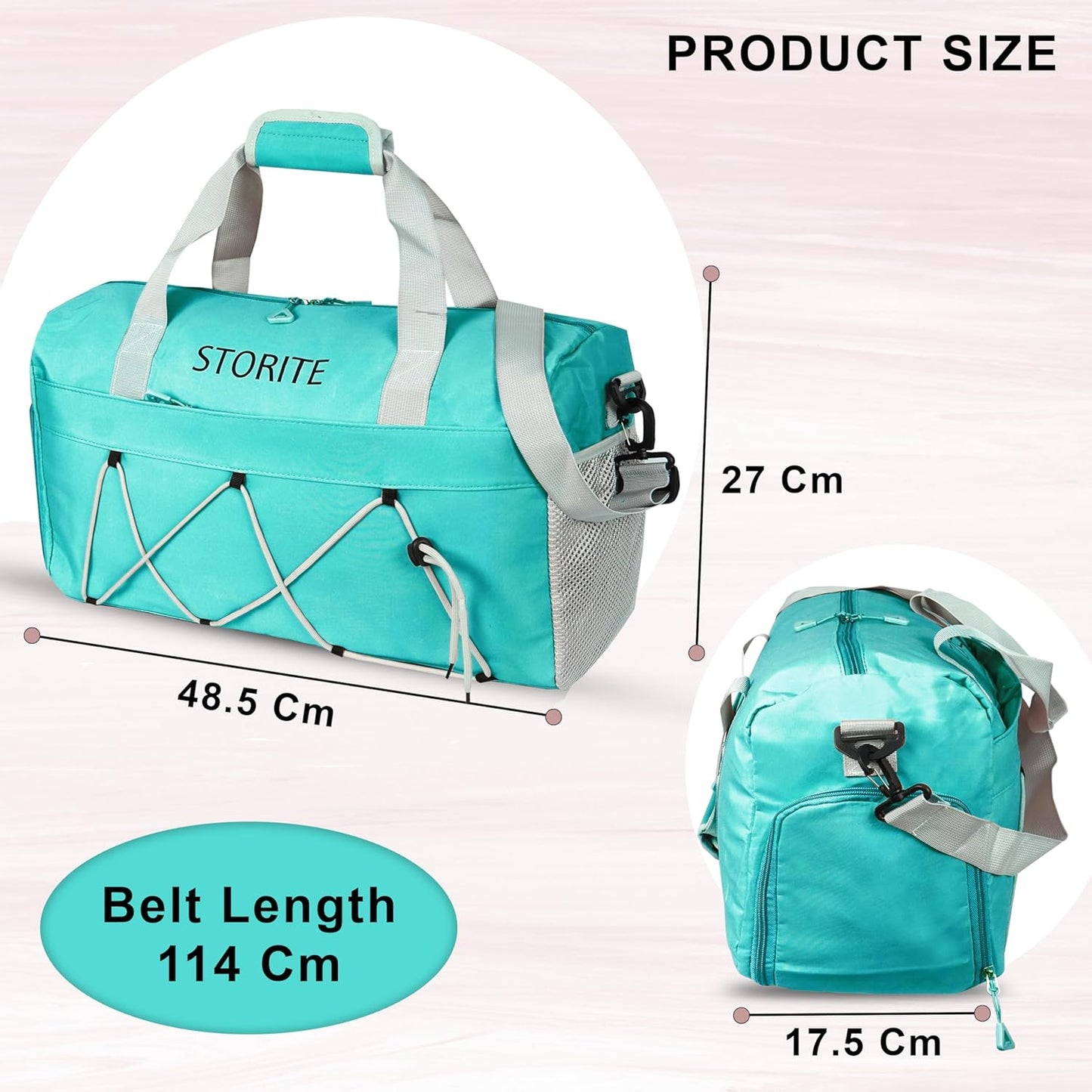 Storite 48.5 CM Nylon Travel Duffle Bag with Wet Pocket & Shoe Compartment for Women - Sea Blue