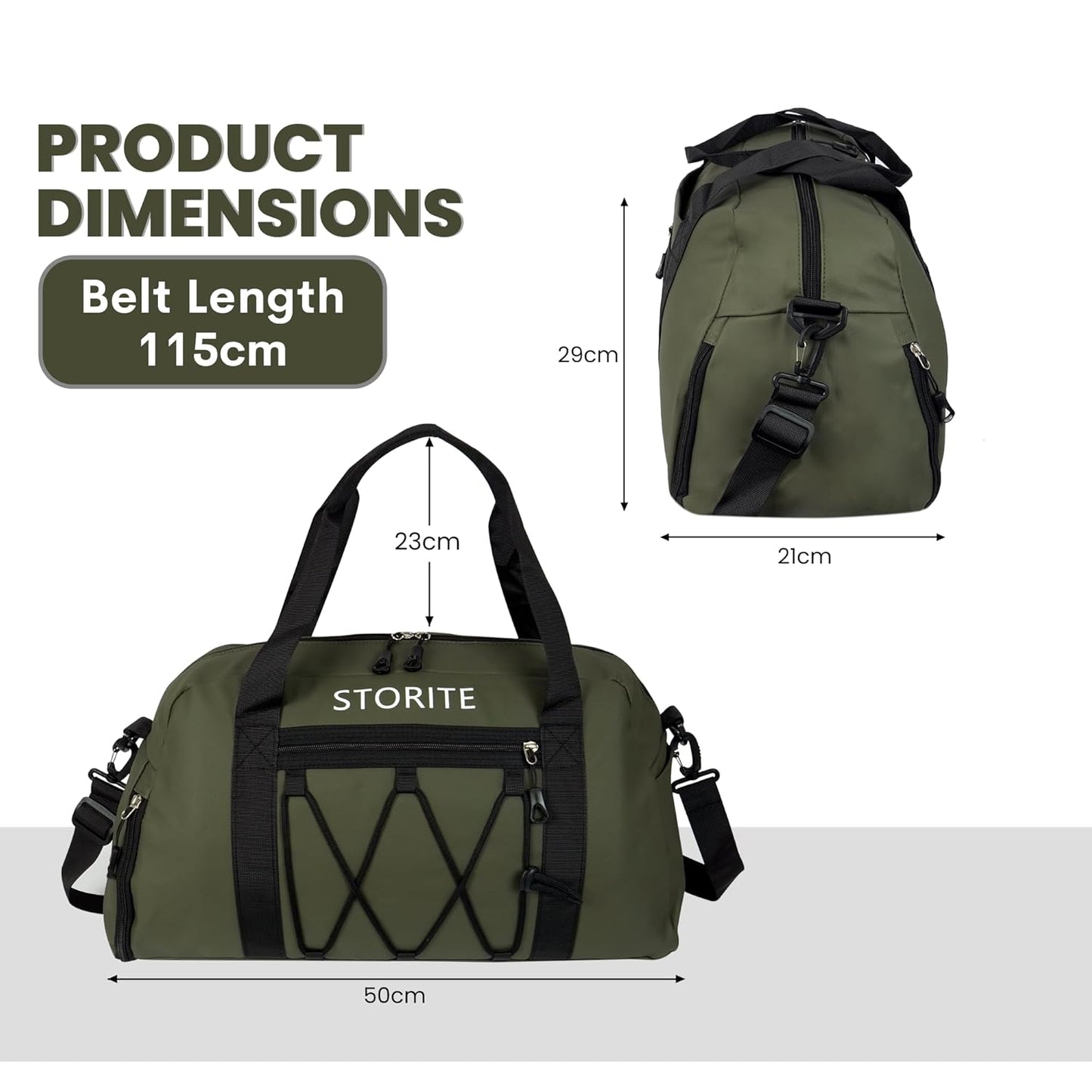 Storite 50 CM Nylon Travel Duffle Bag for Men & Women with Wet Pocket & Shoe Compartment - Green