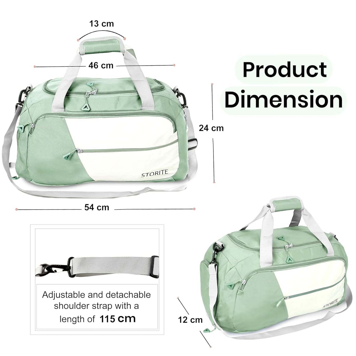 Storite Nylon Travel Duffle Bag with Shoe Compartment, 54 CM - Pista Green