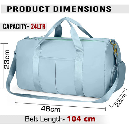 Storite 46cm Nylon Foldable Travel Duffel Bag with Shoe & Wet Compartment - Light Blue