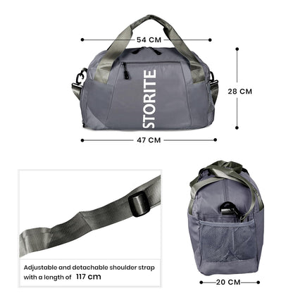 Storite 47 CM Nylon Travel Duffle Bag for Men & Women with Wet Pocket & Shoe Compartment - Dark Gray