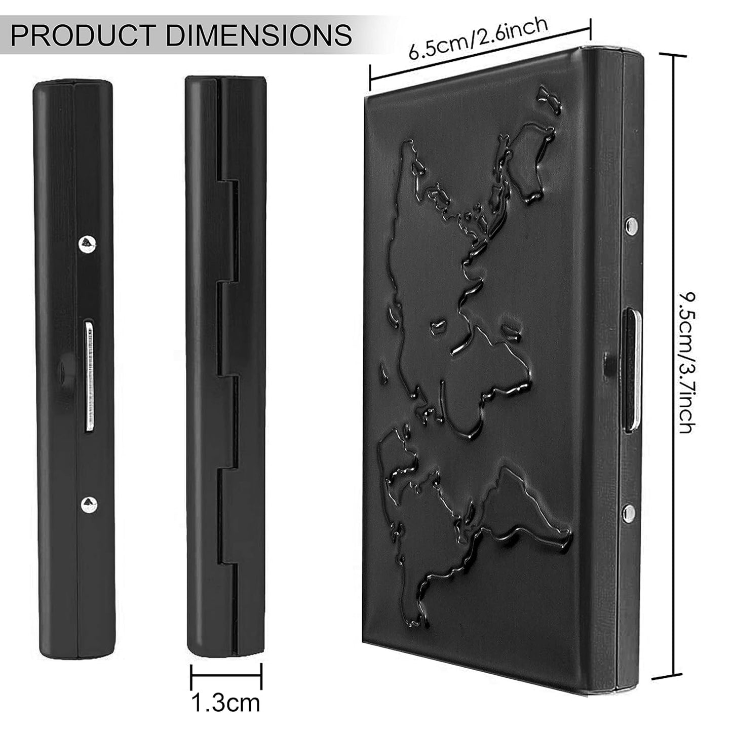 Storite 6 Slots RFID Protected Metal Credit Card Holder Wallet for Men & Women (Shiny Black,9.5 x 6.5 x 1.3 cm)  Black World Map