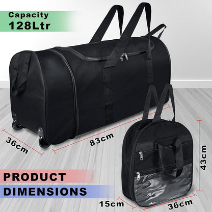 Storite 83cm Extra Large Nylon Travel Duffle Bag: Convertible Backpack Trolley with 2 Wheels - Black