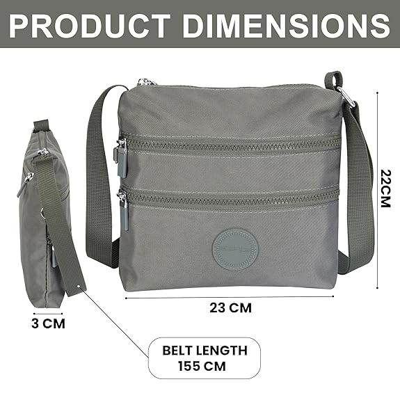 Storite Crossbody Purses for Women Lightweight Small Travel Bag Shoulder Purses and Handbags with Multi Zipper Pockets - Grey (23x22x3 cm)