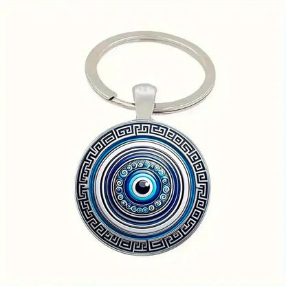 Storite Blue and Silver Color Round Evil Eye Keychain For Bike/Car Gifting With Key Ring Anti-Rust (Pack Of 1)