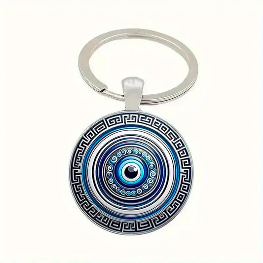 Storite Blue and Silver Color Round Evil Eye Keychain For Bike/Car Gifting With Key Ring Anti-Rust (Pack Of 1)
