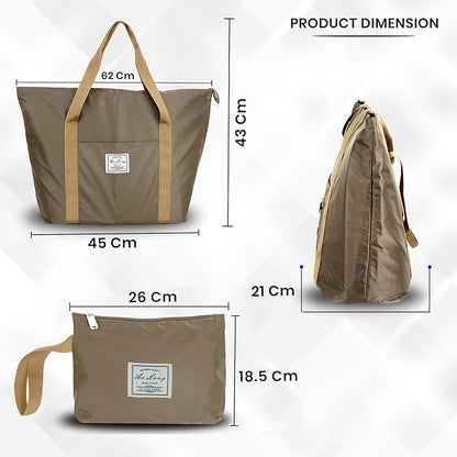 Storite Nylon Travel Duffle Bag - Lightweight, Expandable, with Trolley Sleeve & Wet Pocket - Khaki, 62 x 43 x 45 CM