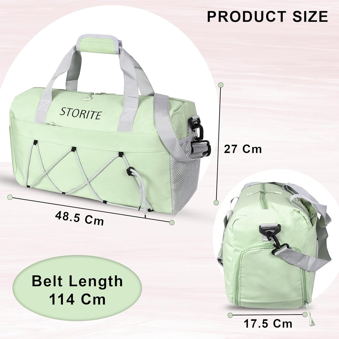 Storite 48.5 CM Nylon Travel Duffle Bag for Women with Wet Pocket & Shoe Compartment - Bean Green