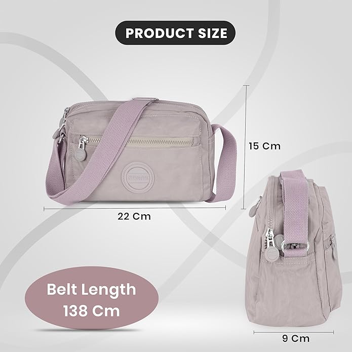 Storite Small Nylon Lightweight Sling Bag for Women - Travel Crossbody & Shoulder Bag - Pale Cyan Purple