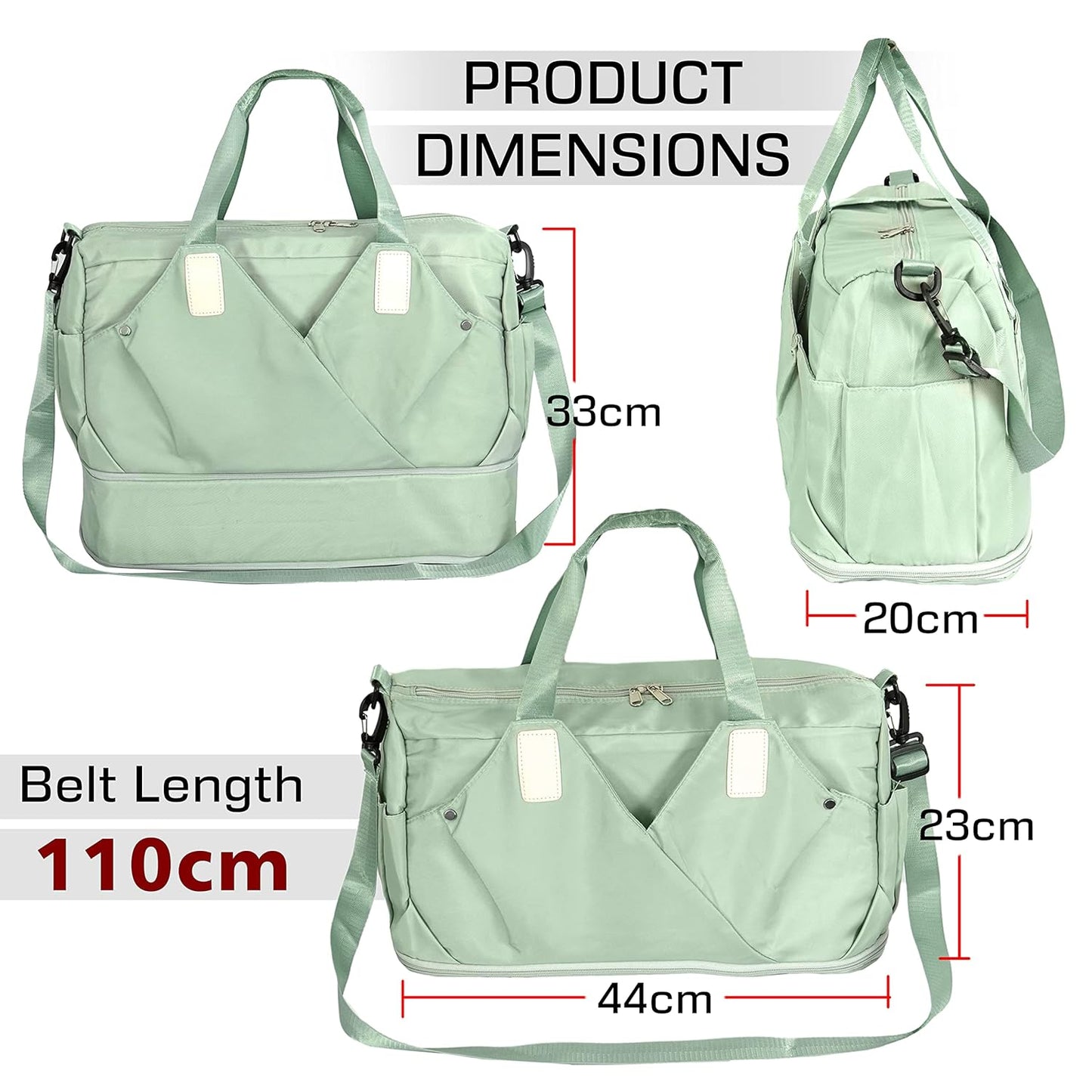 Storite 44 cm Nylon Travel Duffle Bag - Waterproof, Expandable Gym Tote for Men & Women Green