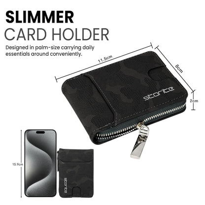 Storite PU Leather 9-Slot Card Holder & Zipper Coin Purse - Black