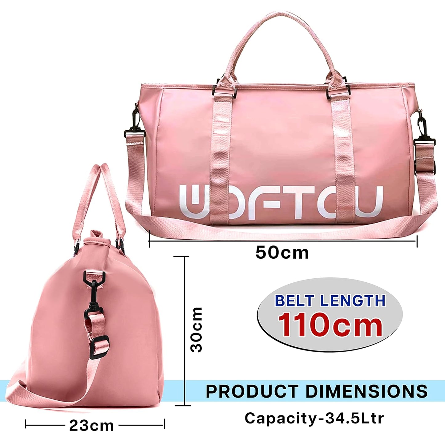 Storite 50cm Nylon Travel Duffle Bag for Women with Wet Pocket - Pink