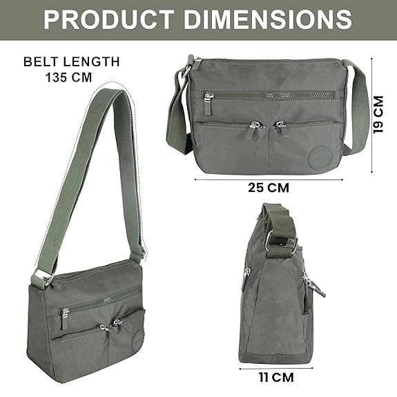 Storite Multipocket Crossbody Bag for Women Lightweight Small Travel Bag Shoulder Purses and Handbags with Multi Zipper Pockets - Grey (25x19x11 cm)