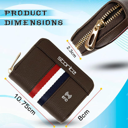 Storite RFID Blocking 9-Slot PU Leather Card Holder Wallet with Zipper Coin Purse for Men & Women - Brown