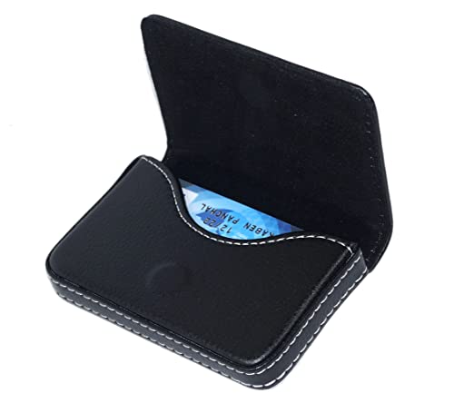 Storite Stitched PU Leather Credit Debit ATM Card Holder Visiting Business Card Case Wallet with Magnetic Shut for Men & Women (Black, 10 x 6 x1.4 cm)