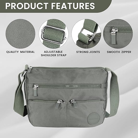 Storite Multipocket Crossbody Bag for Women Lightweight Small Travel Bag Shoulder Purses and Handbags with Multi Zipper Pockets - Grey (25x19x11 cm)