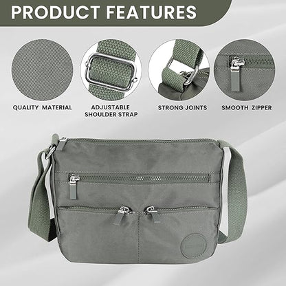 Storite Multipocket Crossbody Bag for Women Lightweight Small Travel Bag Shoulder Purses and Handbags with Multi Zipper Pockets - Grey (25x19x11 cm)