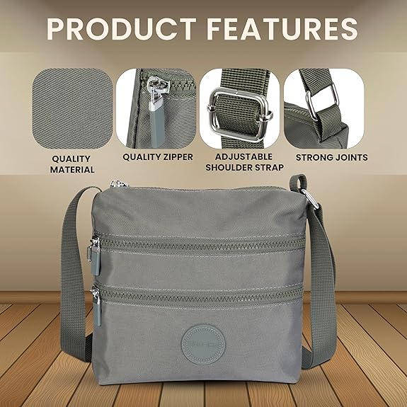 Storite Crossbody Purses for Women Lightweight Small Travel Bag Shoulder Purses and Handbags with Multi Zipper Pockets - Grey (23x22x3 cm)