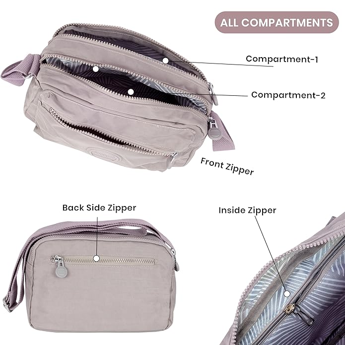 Storite Small Nylon Lightweight Sling Bag for Women - Travel Crossbody & Shoulder Bag - Pale Cyan Purple