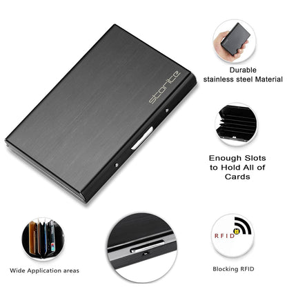 Storite Black 10 Slot RFID Protected Metal Card Holder for Secure Credit/Debit/ATM Cards