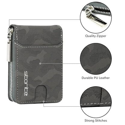 Storite PU Leather 9-Slot Card Holder & Coin Purse - Camouflage Grey