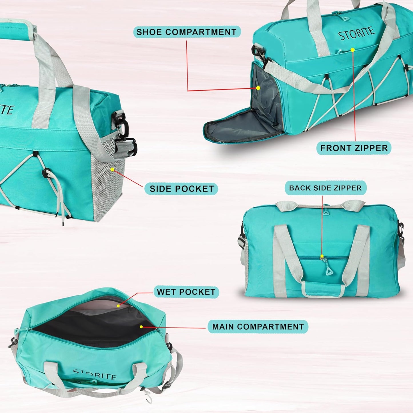 Storite 48.5 CM Nylon Travel Duffle Bag with Wet Pocket & Shoe Compartment for Women - Sea Blue