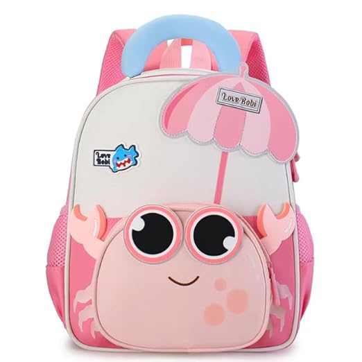 Storite Crab Design Kids Backpack – Cute & Lightweight School Bag for Preschool & Kindergarten – Pink