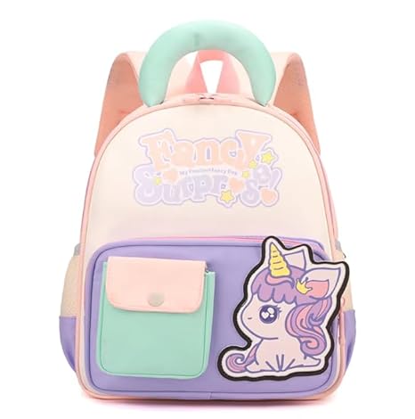 Storite Fancy Unicorn Kids Backpack – Lightweight & Comfortable School Bag for Girls, Suitable for Preschool & Primary Classes (Ages 3-8) - Pink & Cream