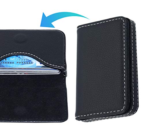 Storite Stitched PU Leather Credit Debit ATM Card Holder Visiting Business Card Case Wallet with Magnetic Shut for Men & Women (Black, 10 x 6 x1.4 cm)