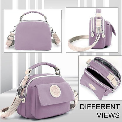 Storite Women's Compact Sling Bag with Padded Pocket & Adjustable Strap - Light Purple