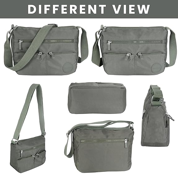 Storite Multipocket Crossbody Bag for Women Lightweight Small Travel Bag Shoulder Purses and Handbags with Multi Zipper Pockets - Grey (25x19x11 cm)