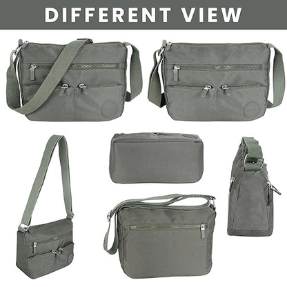 Storite Multipocket Crossbody Bag for Women Lightweight Small Travel Bag Shoulder Purses and Handbags with Multi Zipper Pockets - Grey (25x19x11 cm)