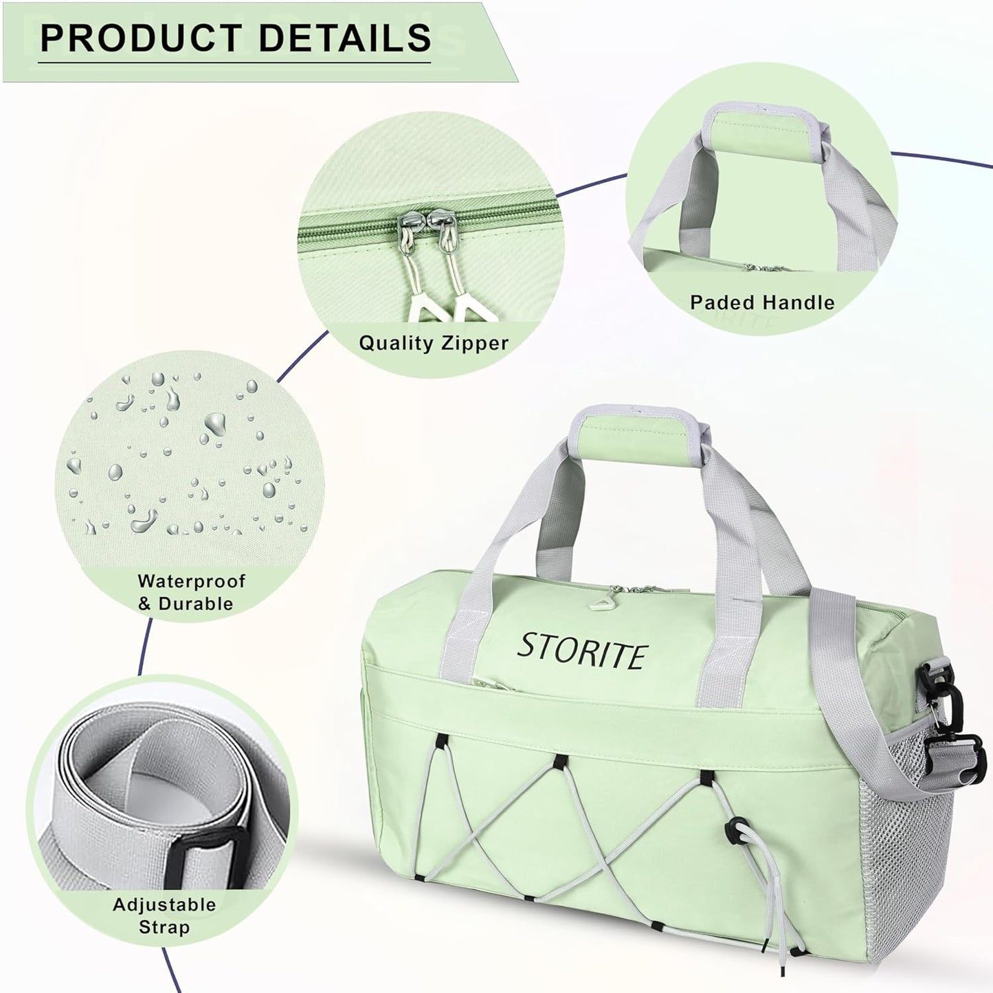 Storite 48.5 CM Nylon Travel Duffle Bag for Women with Wet Pocket & Shoe Compartment - Bean Green