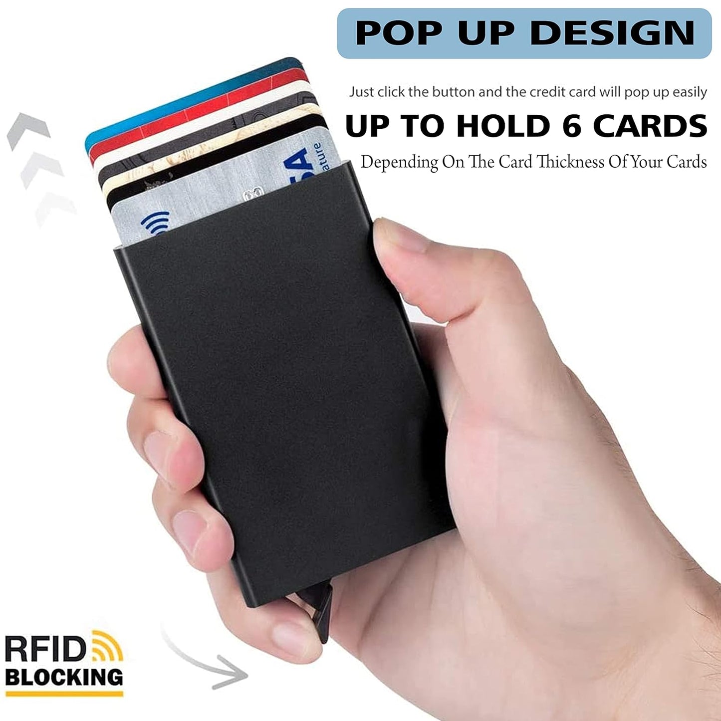 Storite Black Metal RFID Blocking Aluminum Pop-Up Smart Card Holder Wallet for Men & Women