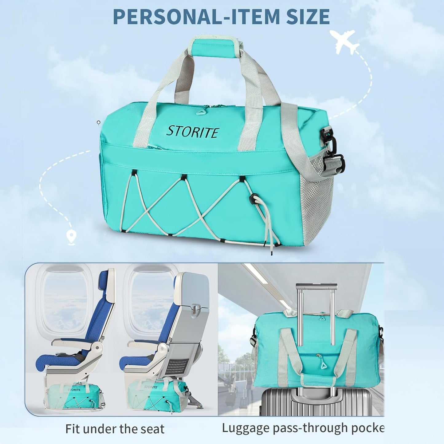 Storite 48.5 CM Nylon Travel Duffle Bag with Wet Pocket & Shoe Compartment for Women - Sea Blue